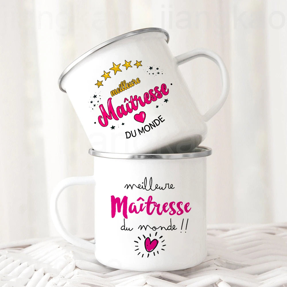 Best Teacher French Print Enamel Mug – Teacher's Day Gift
