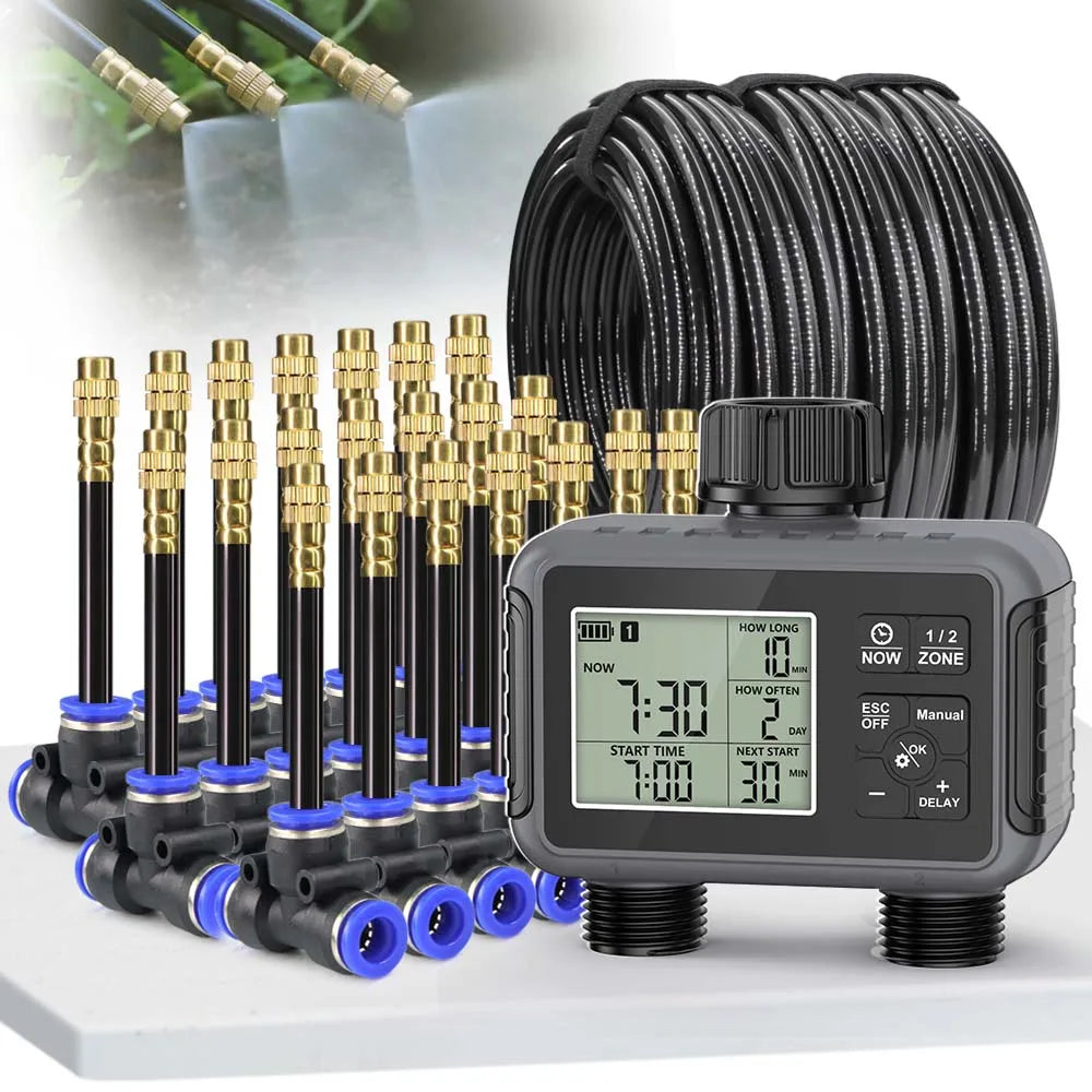 Dual Zone LCD Garden Watering Timer & Spray Irrigation Set