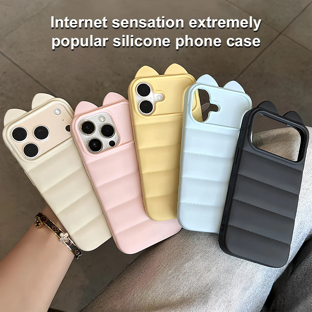 3D Cat Ear iPhone Case – Korean Cute Soft Silicone Cover