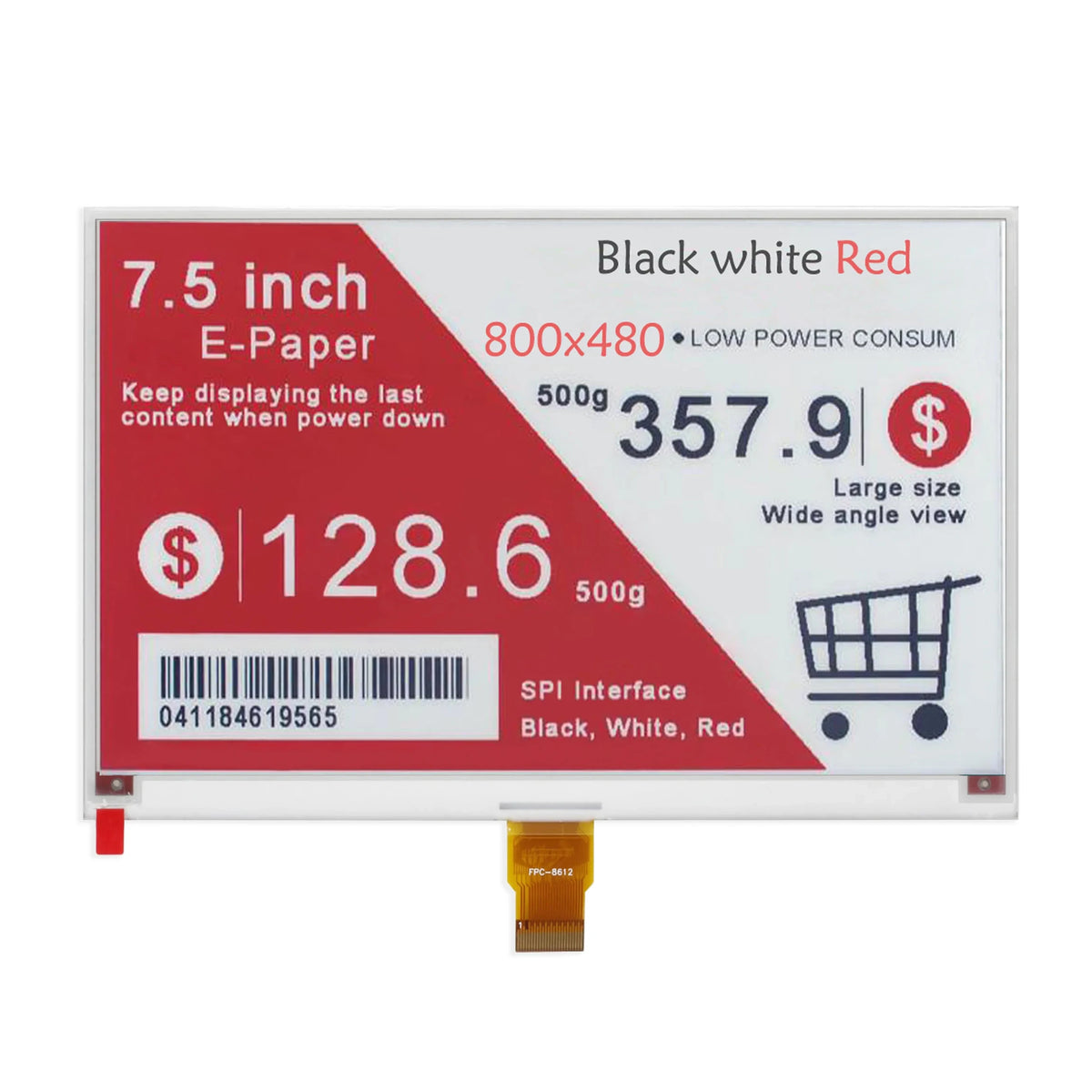 7.5" E-Ink Display FPC-8612 800×480 Red/Black/White SPI