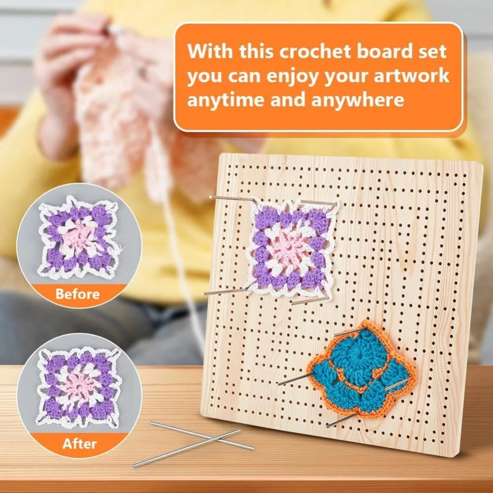 Rectangle Wood Crochet Blocking Board Set with Steel Rods