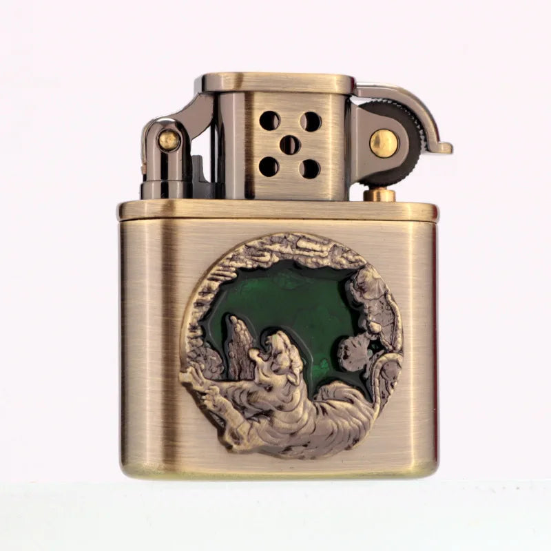 ZORRO Brass Windproof Fuel Lighter – Tiger & Camel Design