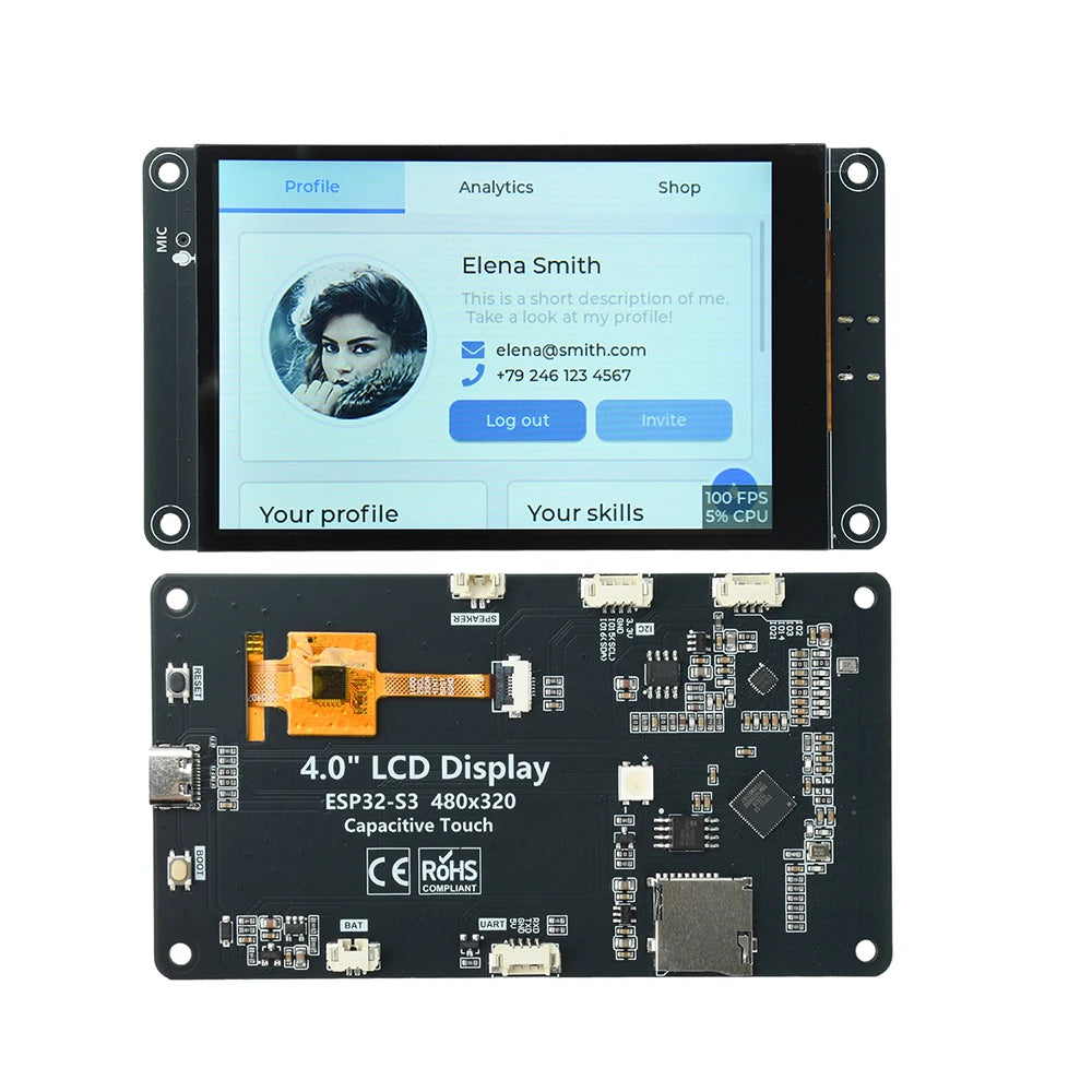 ESP32-S3 4" WiFi Bluetooth Dev Board – AI Voice & Touchscreen