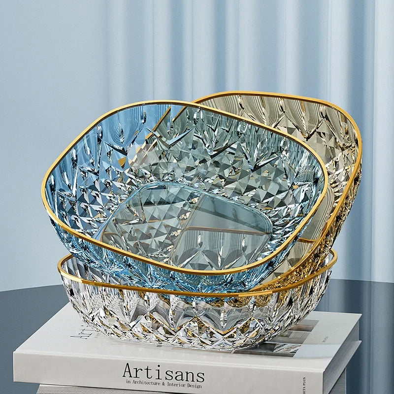 Square Transparent Serving Tray with Gold Edge – Snack & Fruit Plate