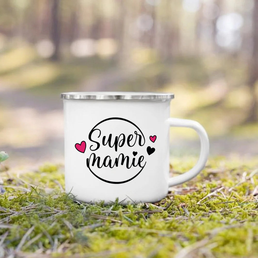 Super Papy Mamie Enamel Mug – Grandma & Grandpa Gift