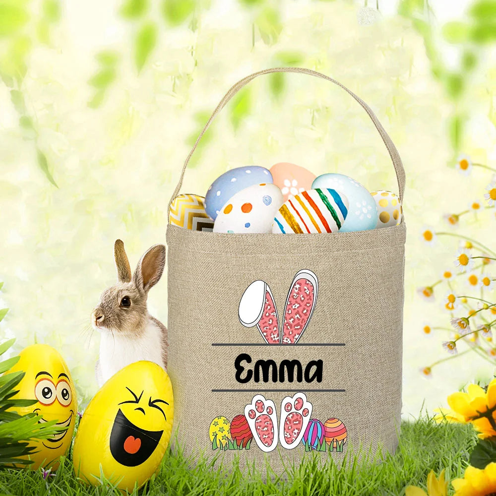 Personalized Easter Bunny Linen Tote Bag – Kids Gift Bag