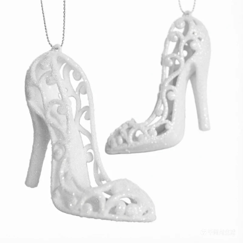 White High Heel Shoe Christmas Ornaments – 3-Pack Resin Pendants