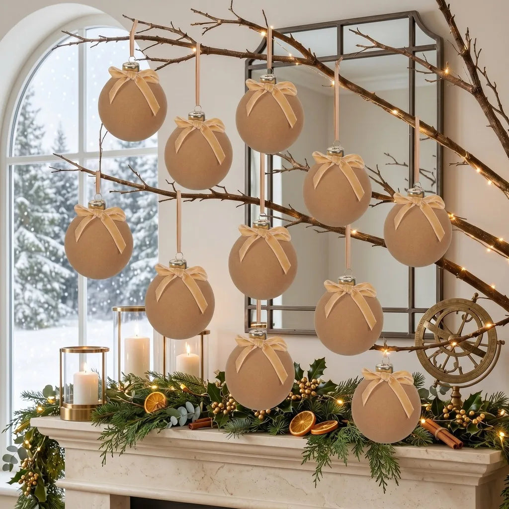 9-Piece Flocked Christmas Ball Ornament Set | Holiday Baubles