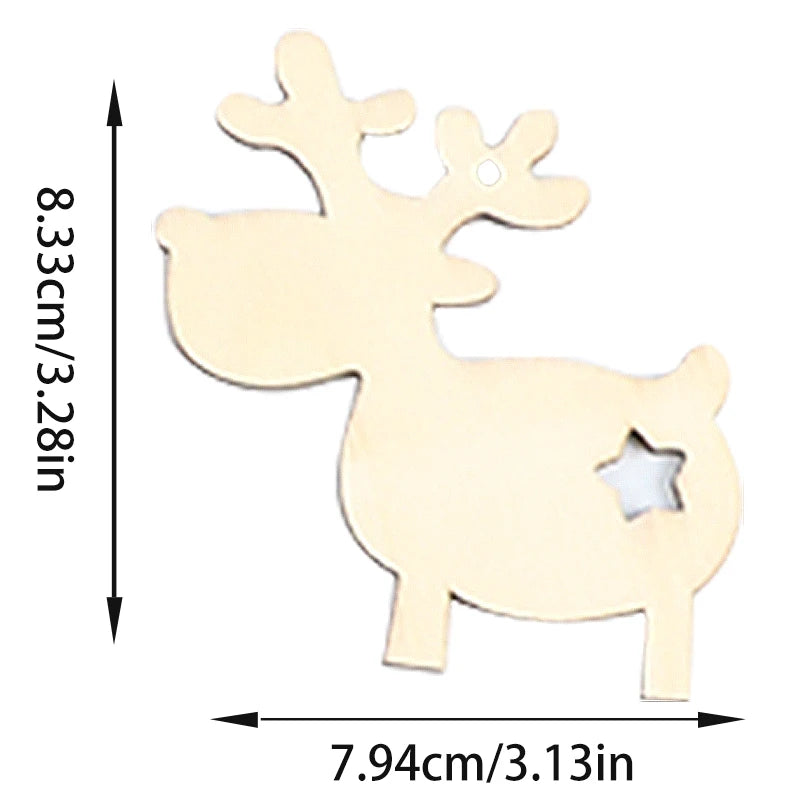 Christmas Elk Wooden Pendant Ornaments – 10-Piece Set