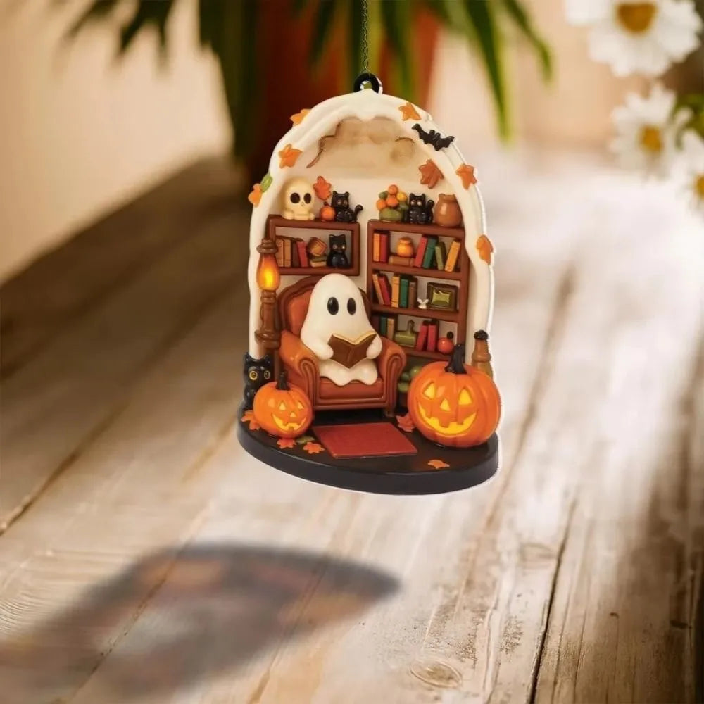 Cute Reading Ghost Halloween Acrylic Pendant Ornament