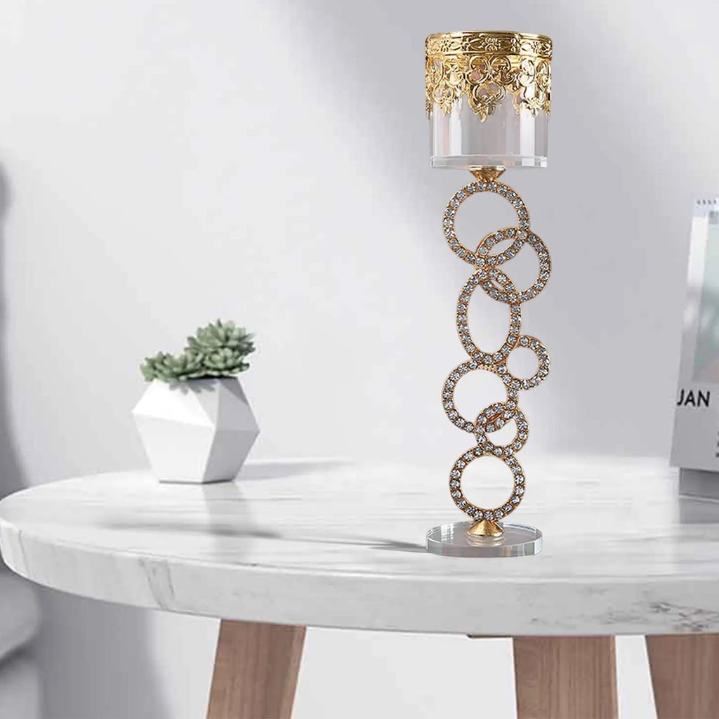 Golden Crystal Glass Candle Holder | Wedding Table Centerpiece