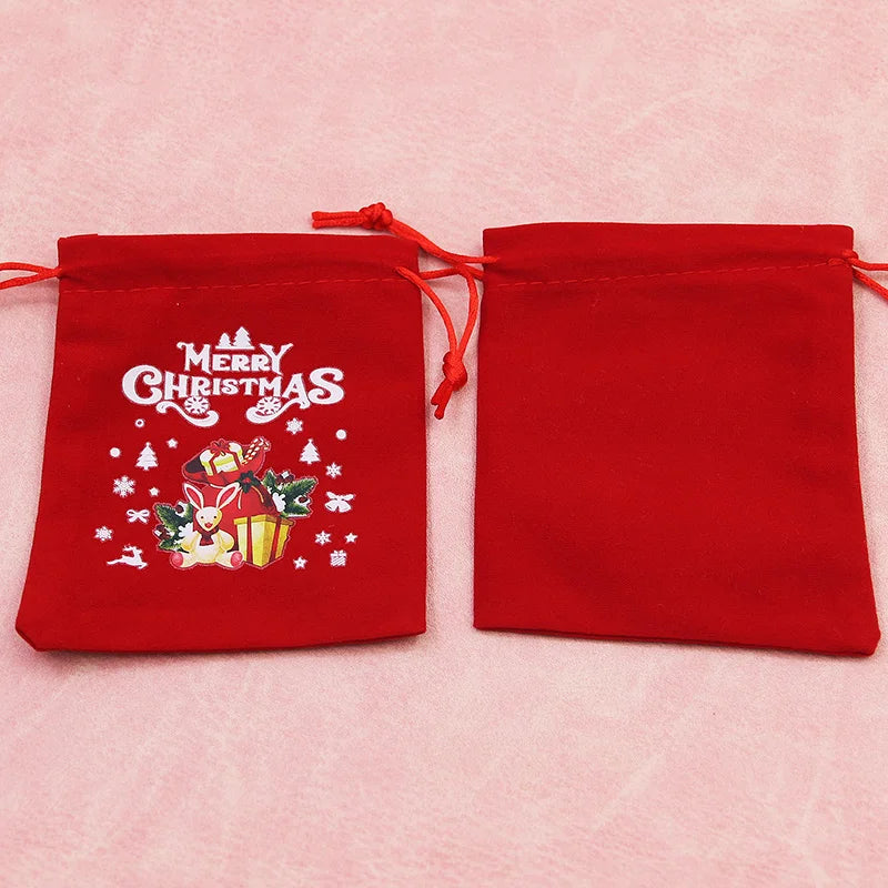 Christmas Velvet Drawstring Gift Bags 5-Pack | 10×12cm Pouches
