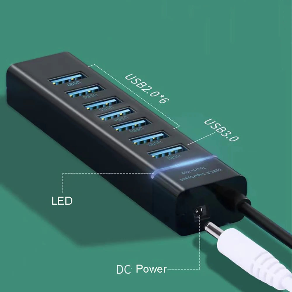 OULLX 7-Port USB 3.0 & 2.0 Hub Splitter with DC Power Port