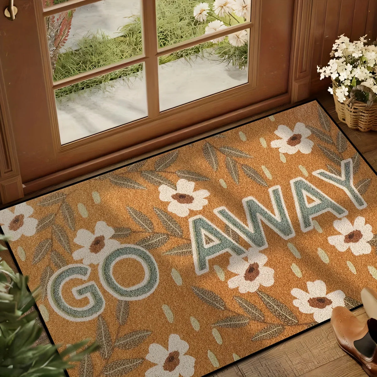 Vintage Floral Butterfly Welcome Doormat – Non-Slip Rug