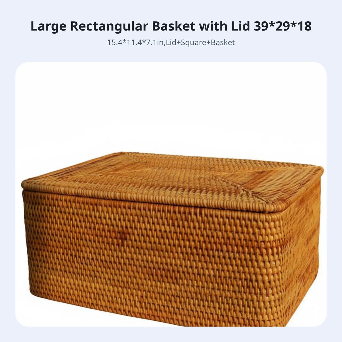 Rectangular Wicker Storage Basket with Lid & Handles