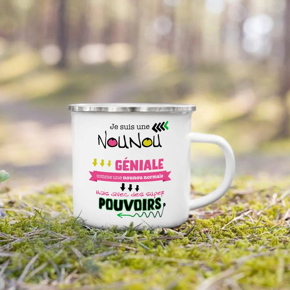Thank You Nounou French Printed Enamel Mug – Gift Idea