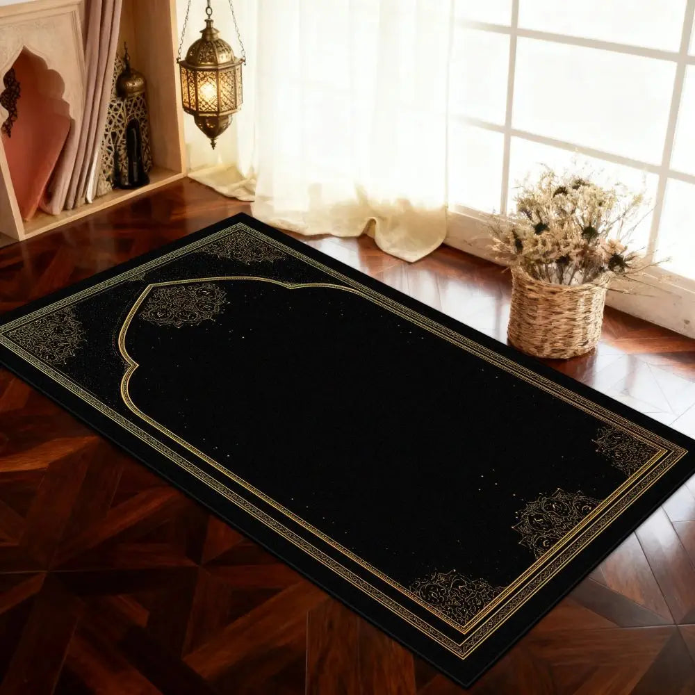 Black Prayer Mat & Washable Floor Rug – Modern Home Décor