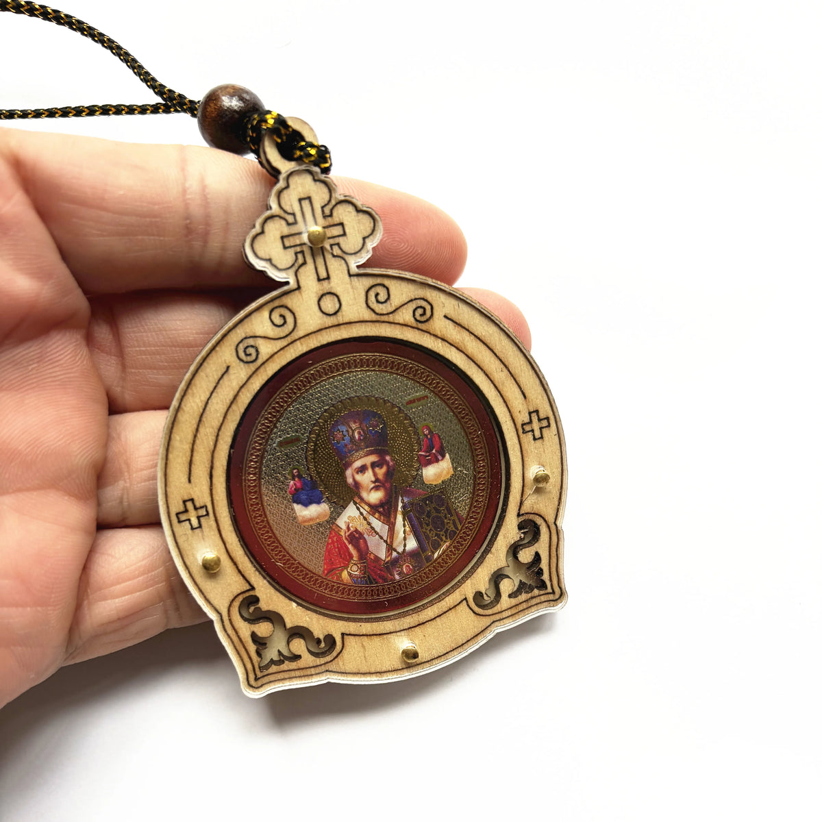 Orthodox Virgin Mary & Jesus Gold Wood Icon | Wall Ornament