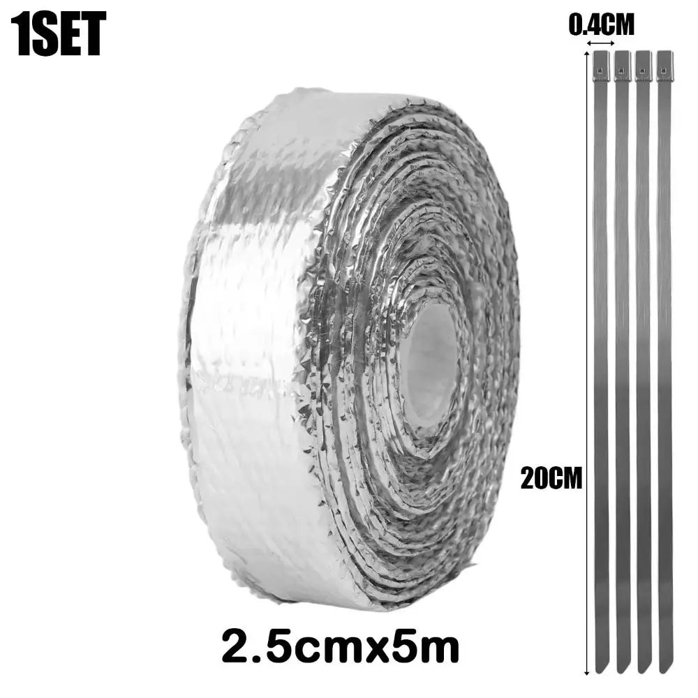 5M Fiberglass Exhaust Pipe Heat Wrap Tape | Aluminum Foil