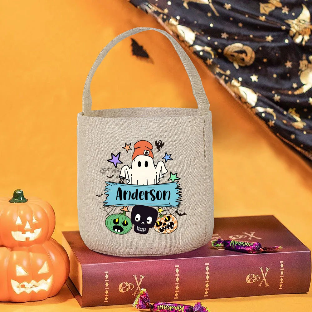 Personalized Ghost Halloween Trick-or-Treat Linen Bag for Kids