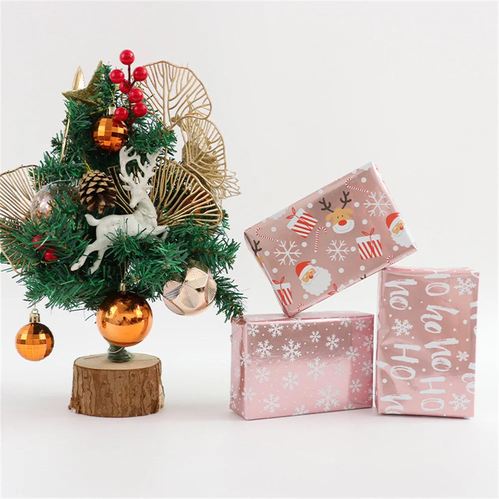 Pink Glitter Christmas Wrapping Paper – Foil Snowflake & Santa