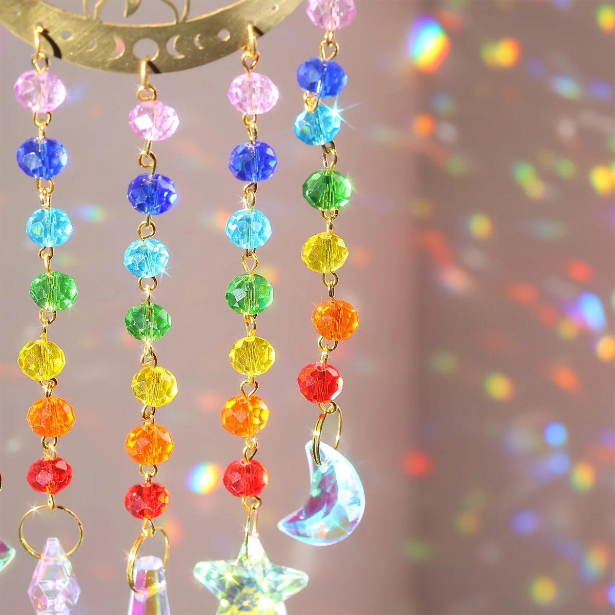 Rainbow Sun & Moon Suncatcher – Crystal Prism Hanging Ornament