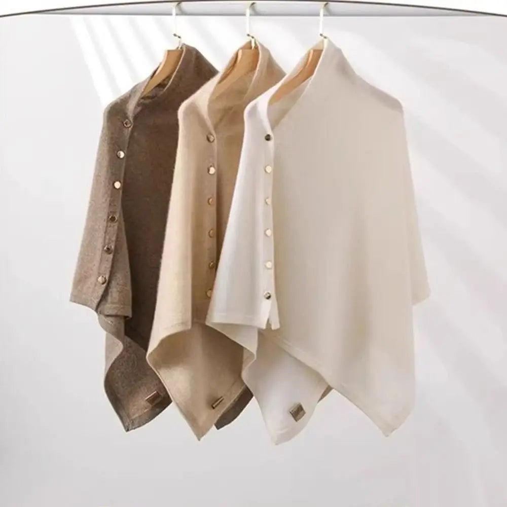 Women's Cashmere Pashmina Shawl Wrap Poncho – Button Knit Scarf