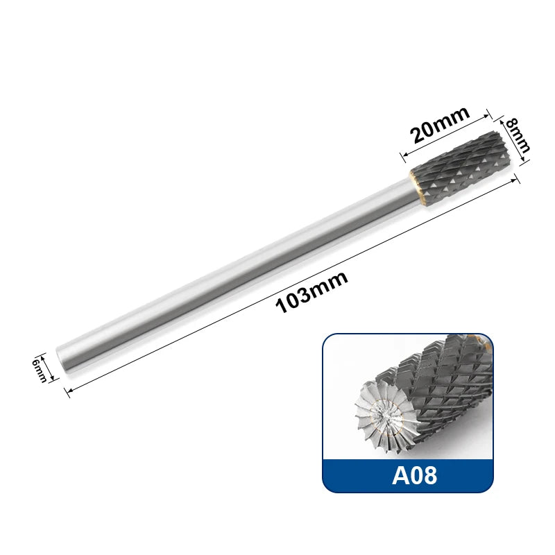 Tungsten Carbide Rotary Burr 6mm Shank 100mm Extended Milling Bit