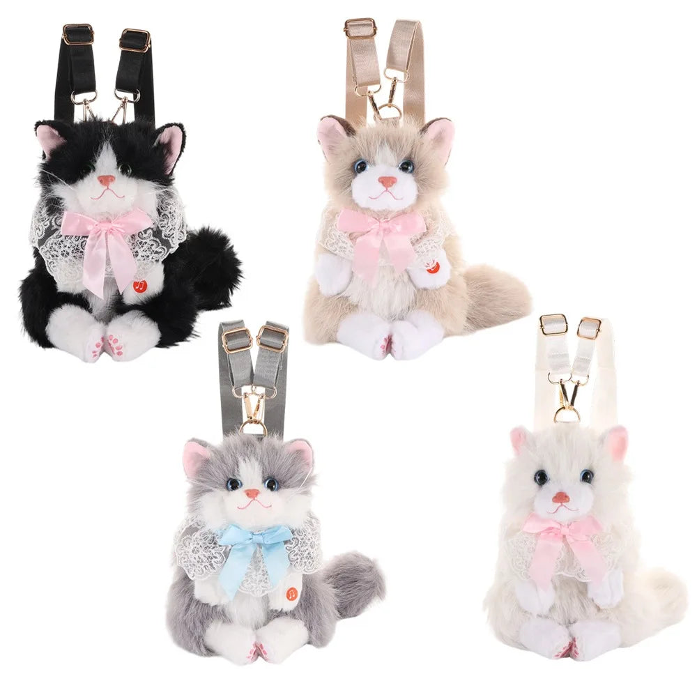 Realistic Cat Puppet Plush Backpack – Fluffy Cartoon Doll Bag