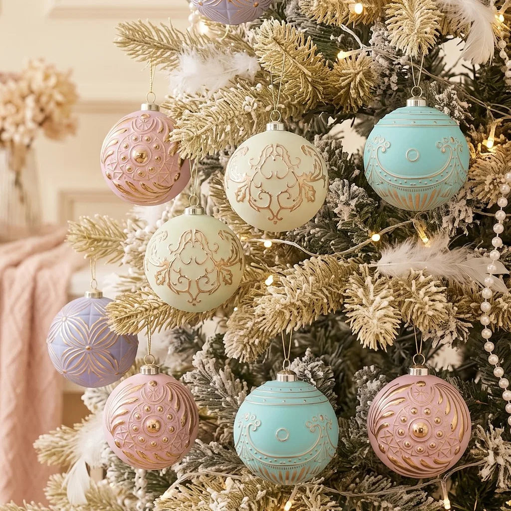 12-Piece Luxury Christmas Ball Ornaments – Pastel Gold Foil Set