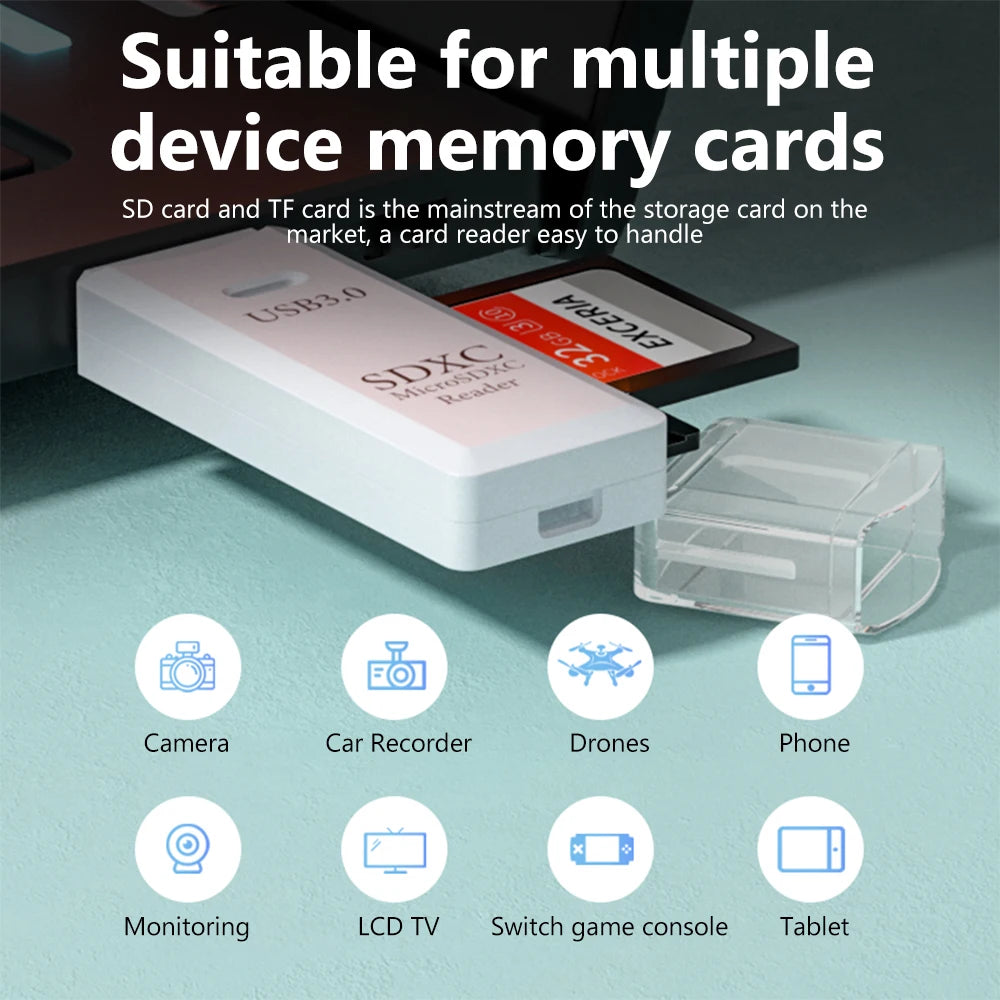 USB 3.0 2-in-1 SD & TF Card Reader Adapter for PC Laptop