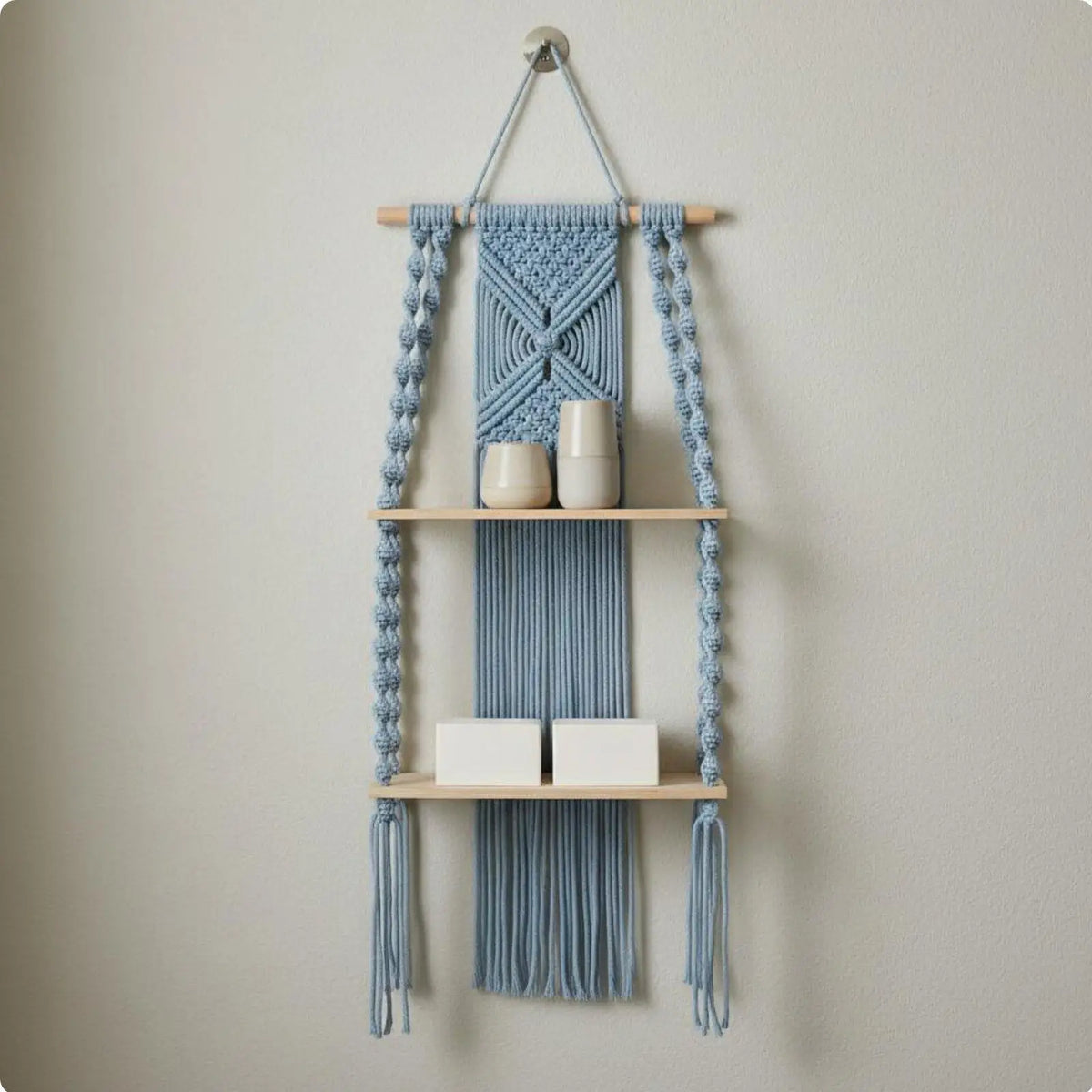 Macrame Wall Shelf – Boho Cotton Rope & Wood Shelves Décor