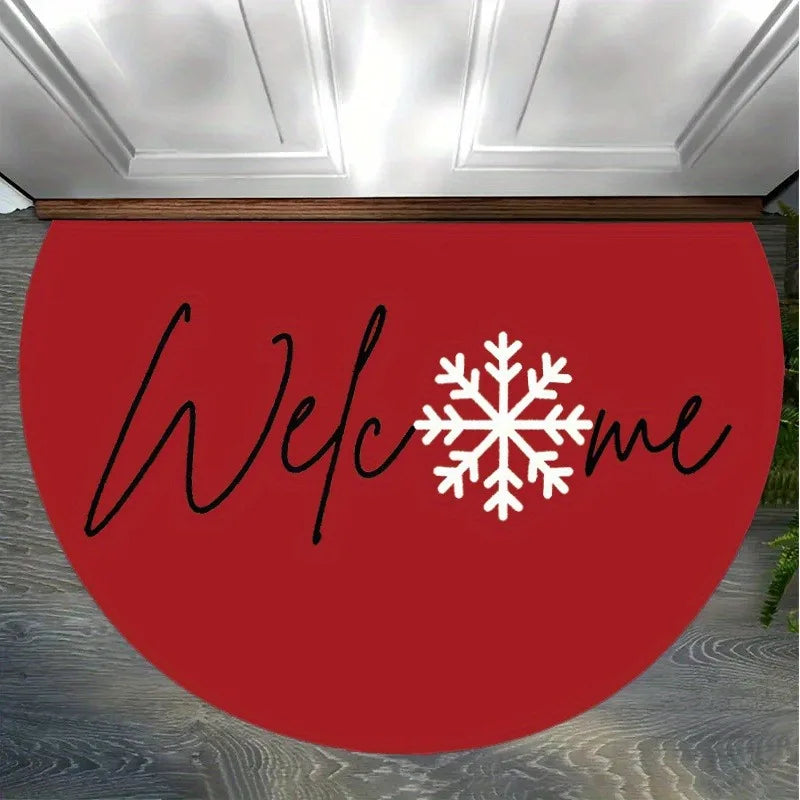 Red Snowflake Half-Round Christmas Doormat – Non-Slip Welcome Mat