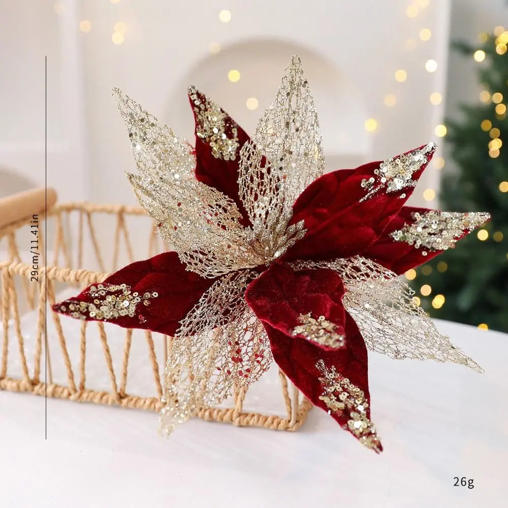 Glitter Poinsettia Artificial Christmas Flower 29cm | Festive