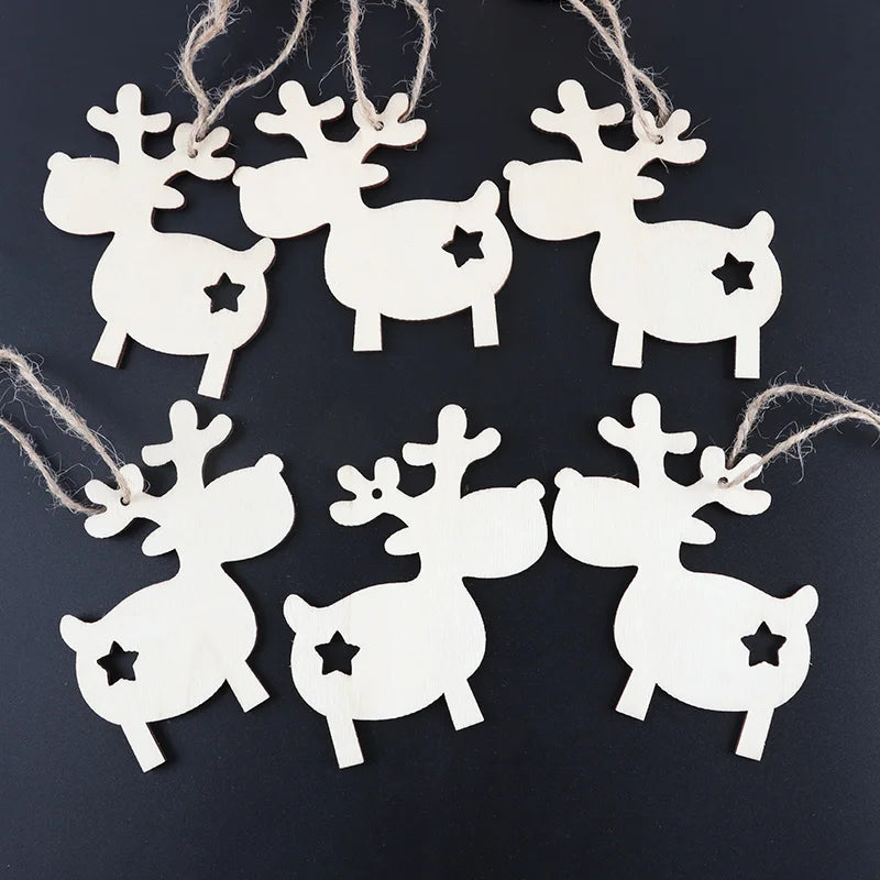 Christmas Elk Wooden Pendant Ornaments – 10-Piece Set
