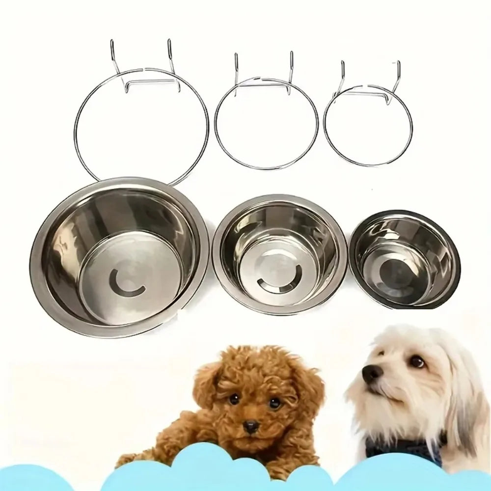 Stainless Steel Hang-On Pet Bowl | Cage Cup for Dogs & Cats