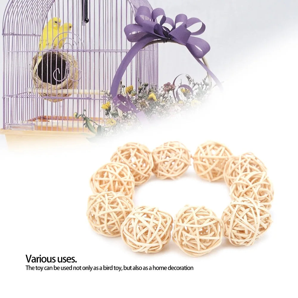 10-Pack Natural Rattan Wicker Balls – Bird Chew Toys 3cm