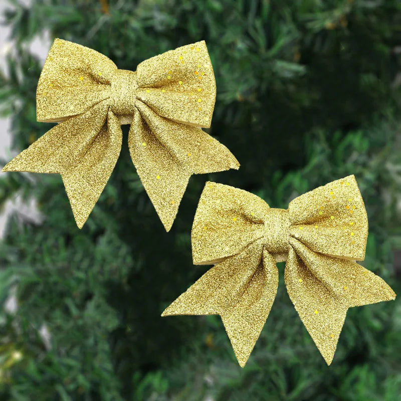 Christmas Pearl Cotton Bow Decorations 2-Pack | Glitter Bows