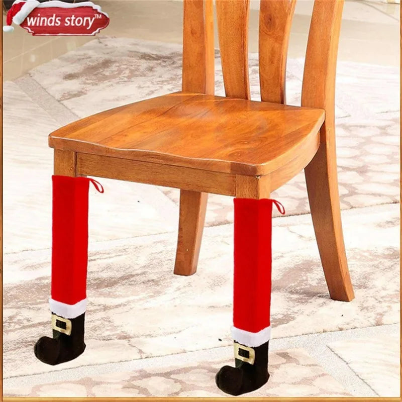 4-Pack Christmas Table Leg Covers – Santa Elf Feet Socks