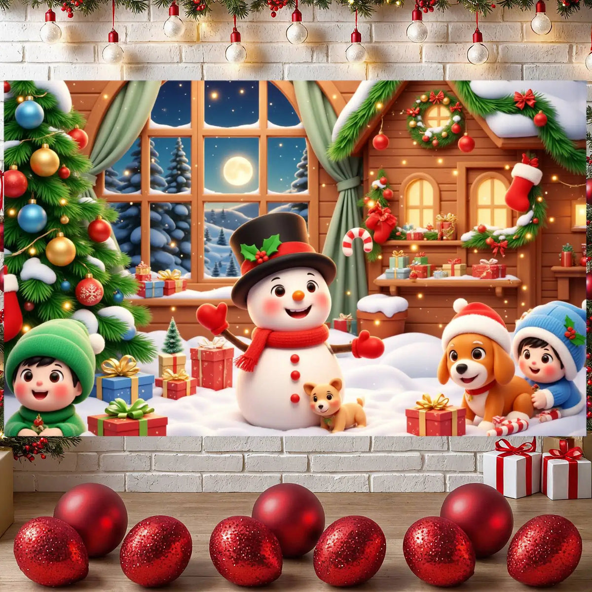 Snowman Christmas Banner – Winter Party Backdrop 180x110cm