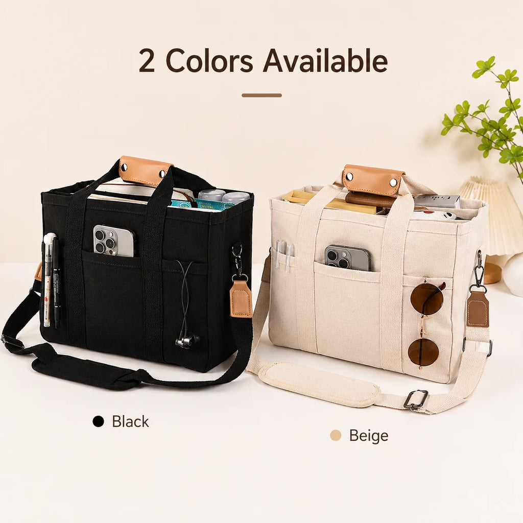 Large Canvas Tote Organizer Bag – Multi-Pocket & Shoulder Strap