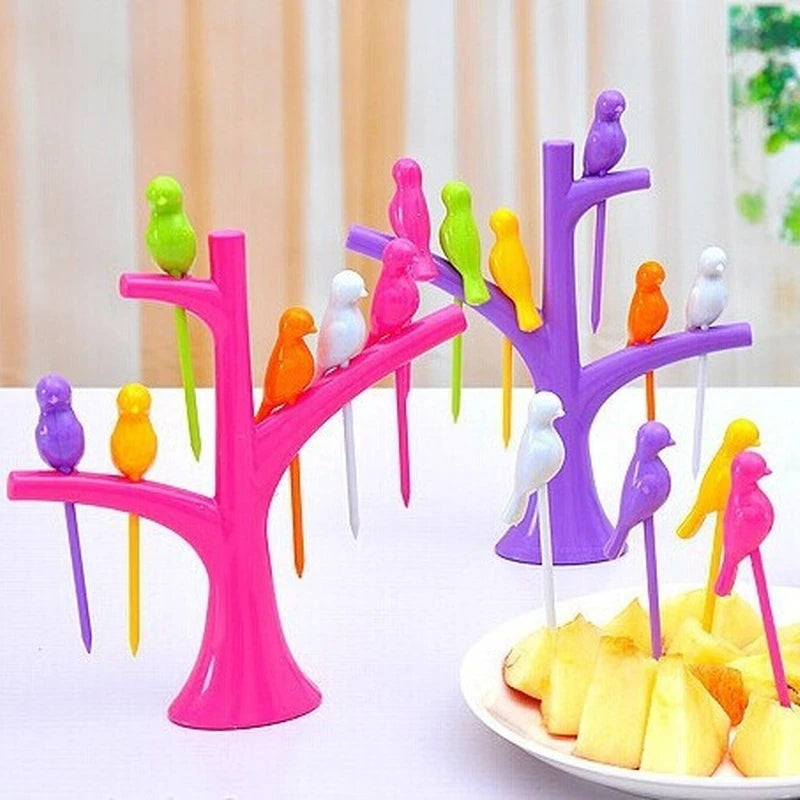 Bird Tree Fruit & Dessert Fork Set | 6 Bird Forks + Holder