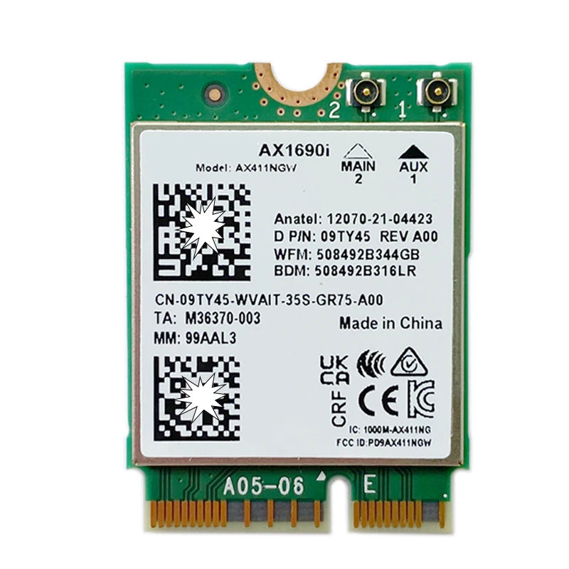 Wi-Fi 6E AX411 M.2 Tri-Band Card 2.4Gbps + Bluetooth 5.3