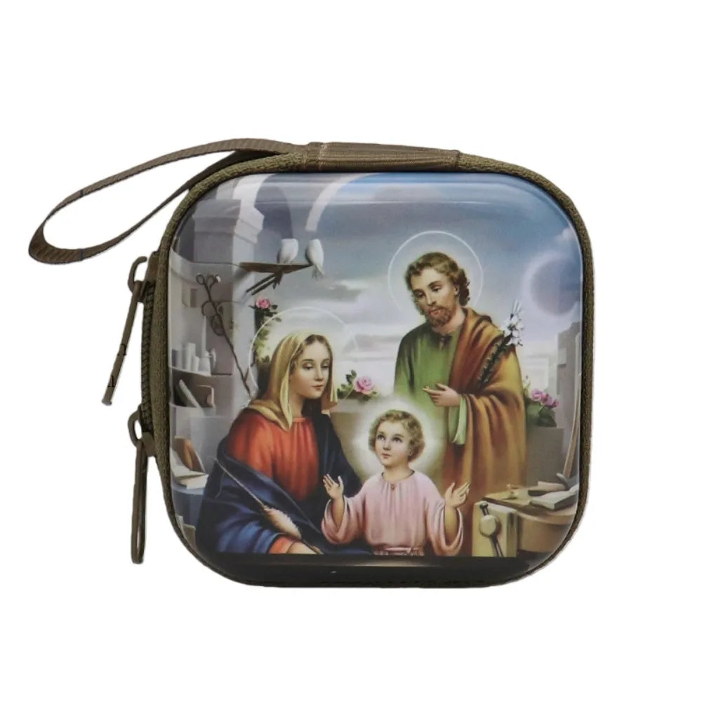 Virgin Mary Rosary Storage Box – Zippered Metal Christian Gift