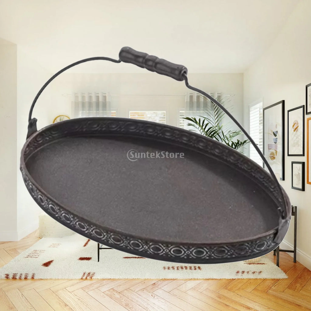 Antique Round Metal Serving Tray with Handles | Rustic Décor