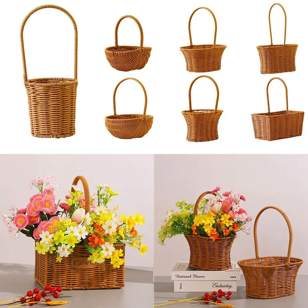 Imitation Rattan Woven Storage Basket with Handle – Brown