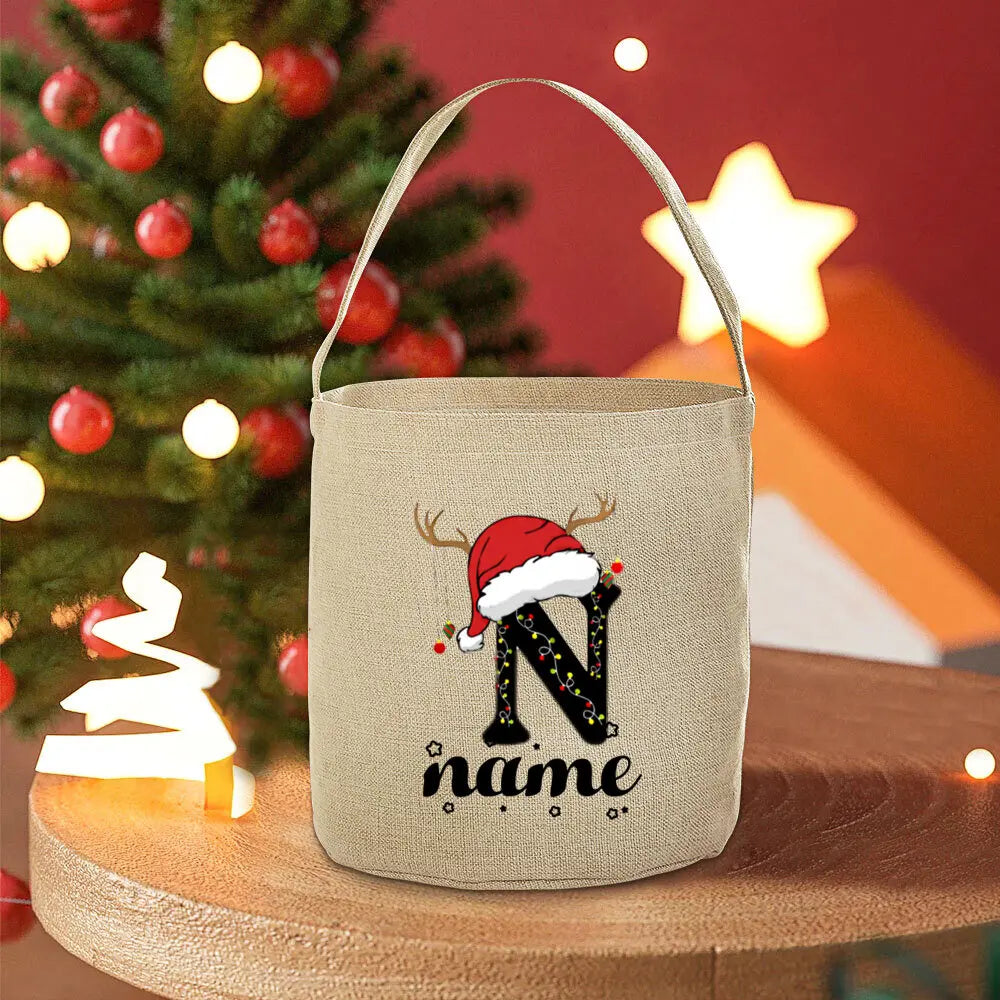 Personalized Name Christmas Sack Bag – Jute Tote for Kids