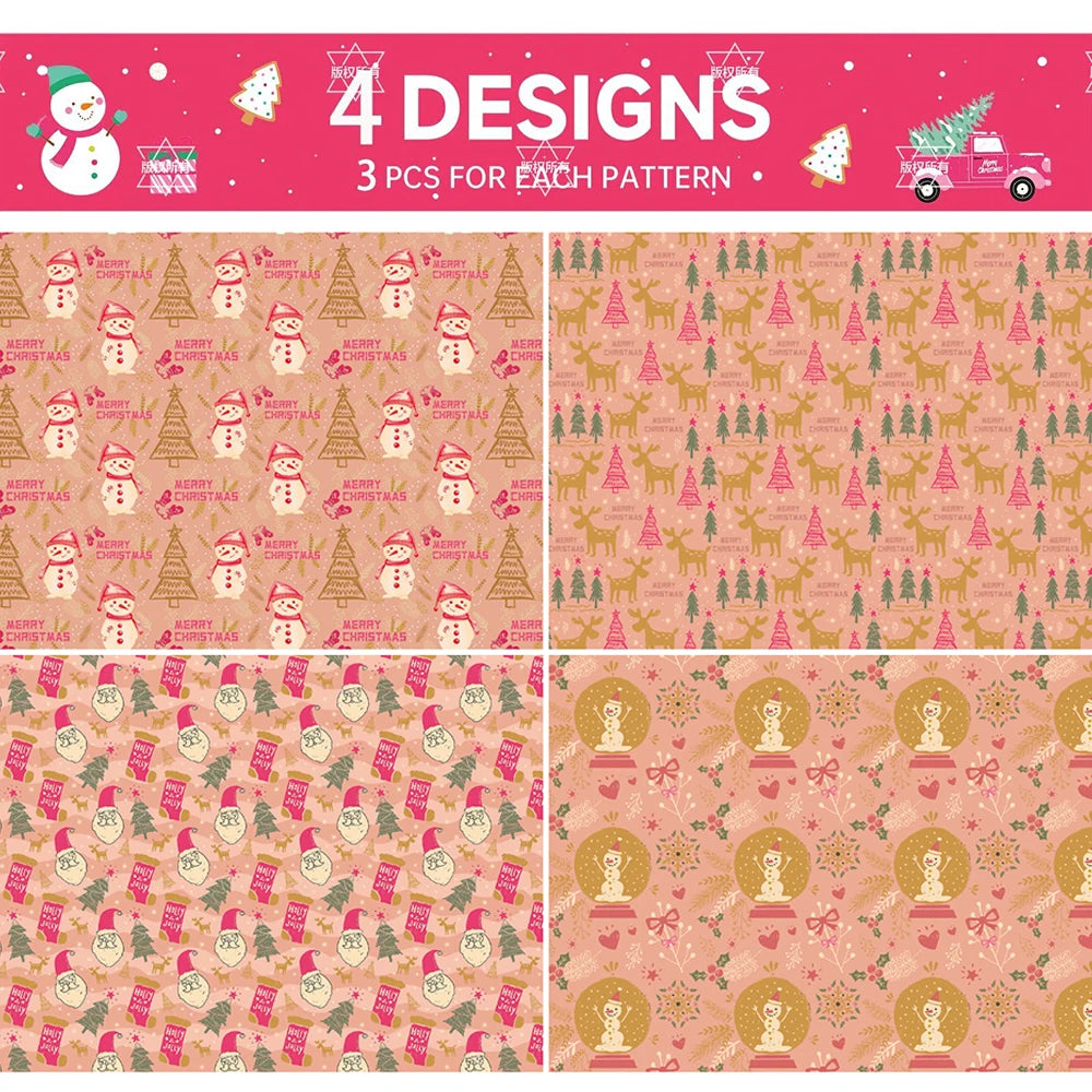 12-Sheet Christmas Gift Wrapping Paper Set – 4 Festive Designs