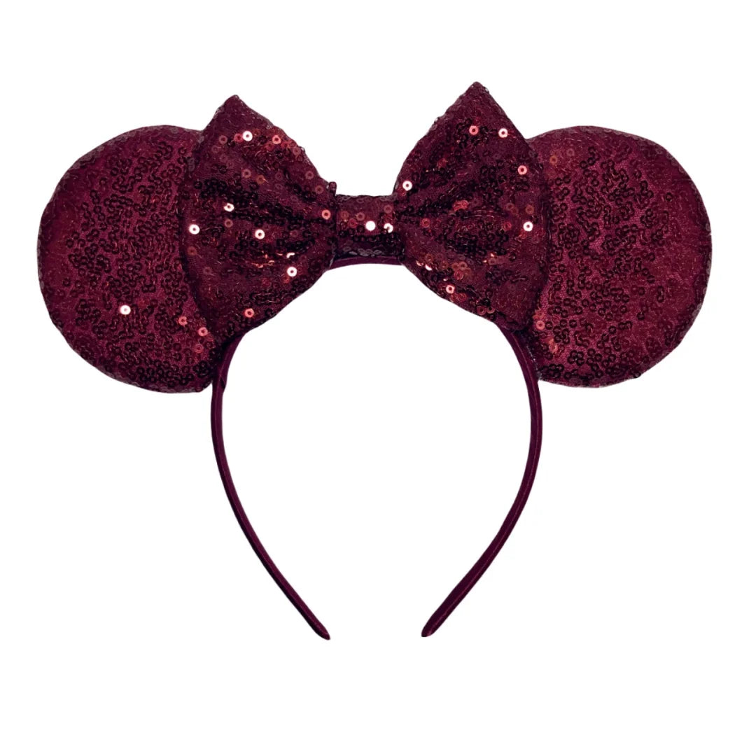 Girls' Flip Sequin Mouse Ear Headband – Wine Red Hair Bow