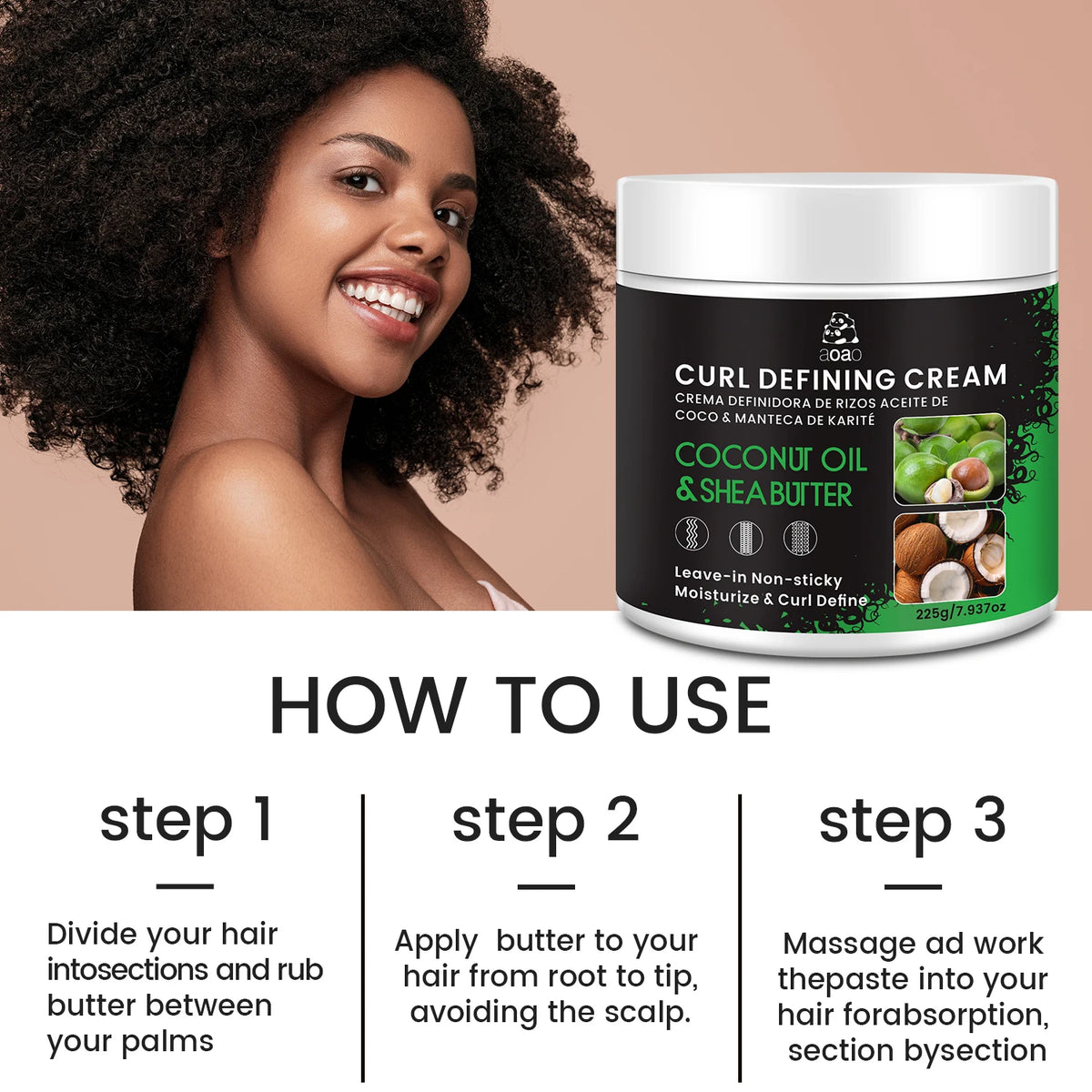 Curly Hair Styling Cream – Coconut Oil & Shea Butter Curl Definer